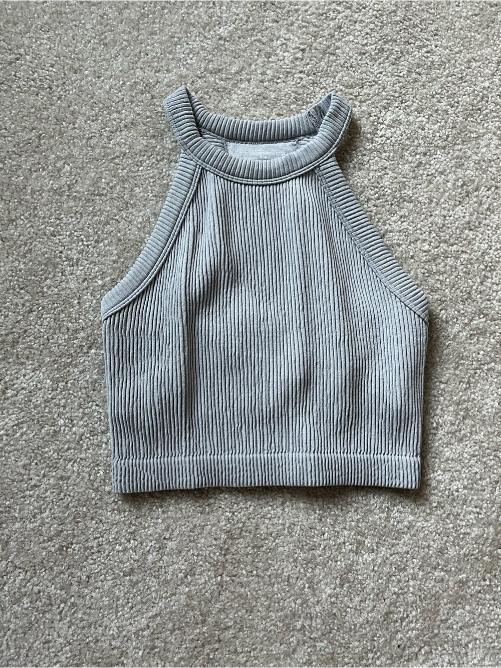 Aerie Women’s Ribbed High-Neck Crop Tank Top - Gray Like New Medium